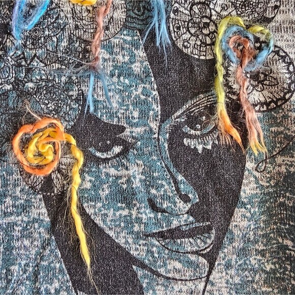 India Factory Hand-Painted Tunic Cowl Neck Art Top Size M One Of A Kind Piece - Picture 3 of 16